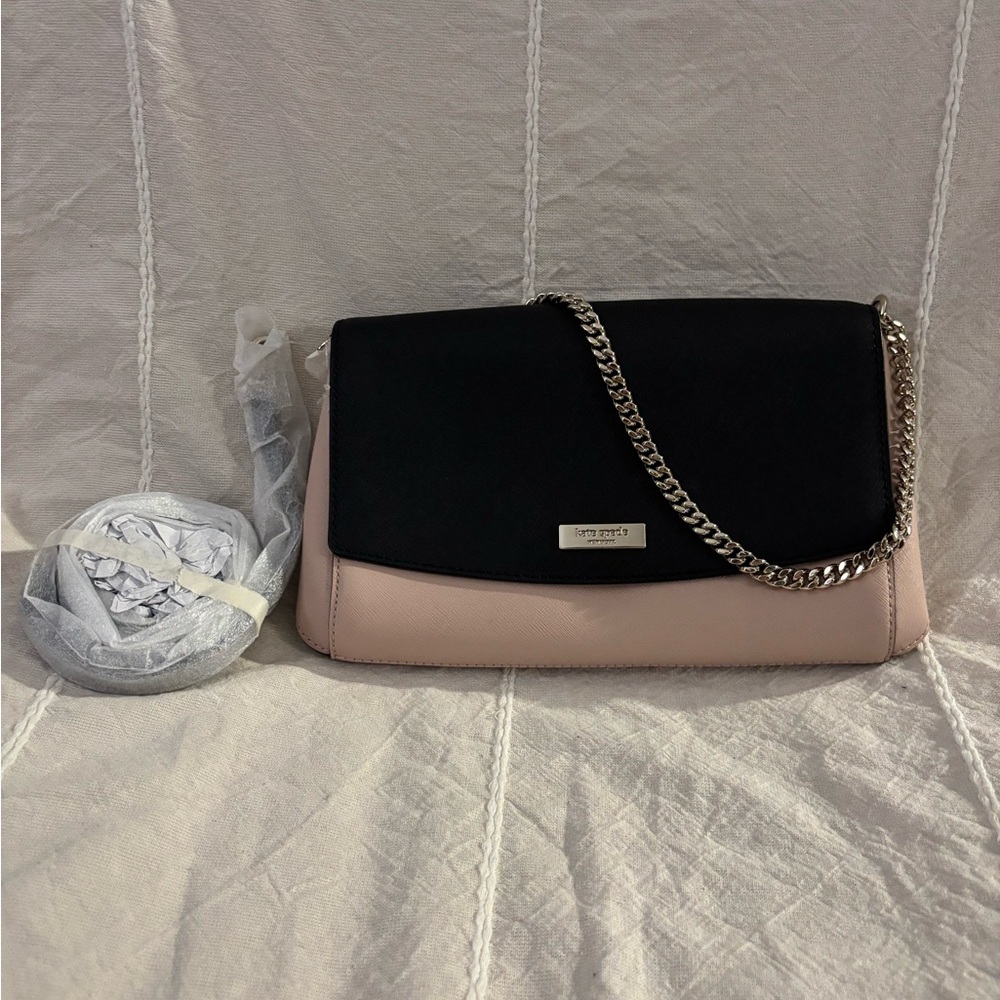 Kate Spade Black and Pink Crossbody Bag with Chain Detail